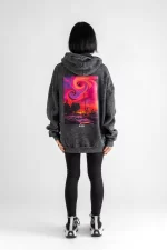 Yıkamalı Summer Love Sırt Baskılı Oversize Unisex Siyah Hoodie