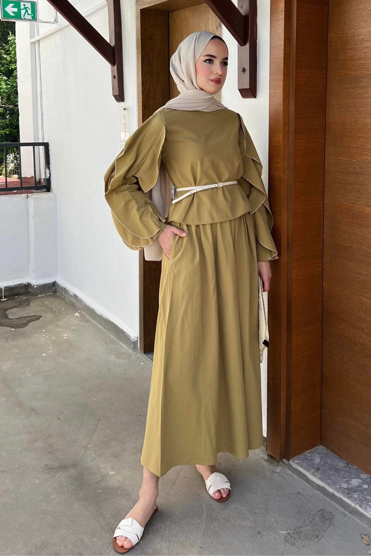 Clara Keten Takım Yağ Yeşili