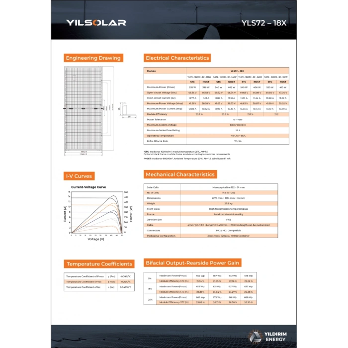 Yılsolar 550Wp A+ Güneş Paneli