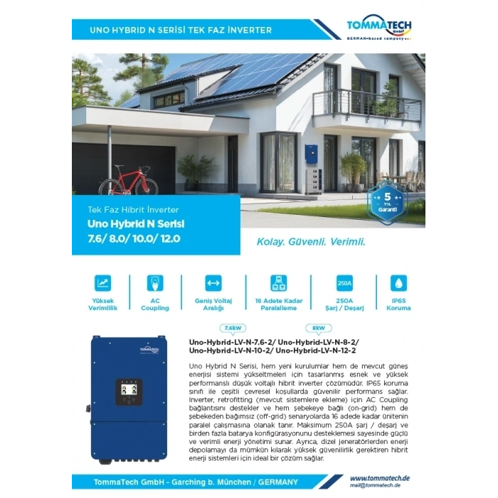 TommaTech Uno Hybrid N 12kW Tek Faz İnverter