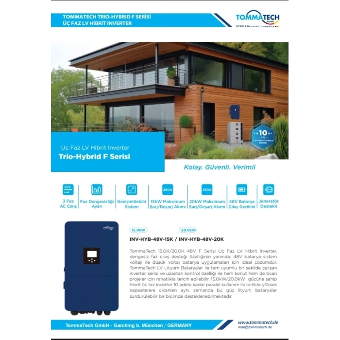 TommaTech Trio Hibrit F Serisi 20kW LV Hibrit İnverter