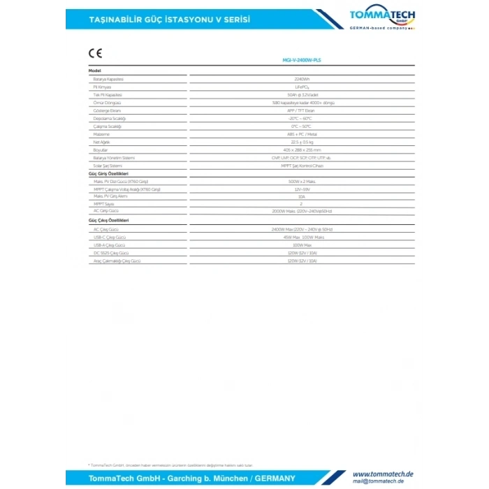 TommaTech 2240Wh Taşınabilir Güç Kaynağı