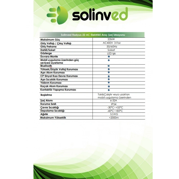 AC 22 KW RADIUS MODEL Elektrikli Araç Şarj İstasyonu