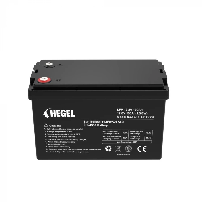 LİFEPO4 LİTYUM AKÜ 12.8V 100AH 1280Wh M8 4S2P BLUETOOTHLU