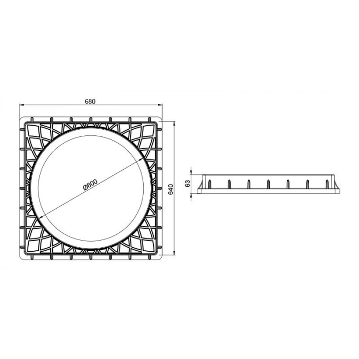 Ø 600 MM KARE EL TUTAMAKLI PLASTİK RÖGAR KAPAĞI VE ÇERÇEVE