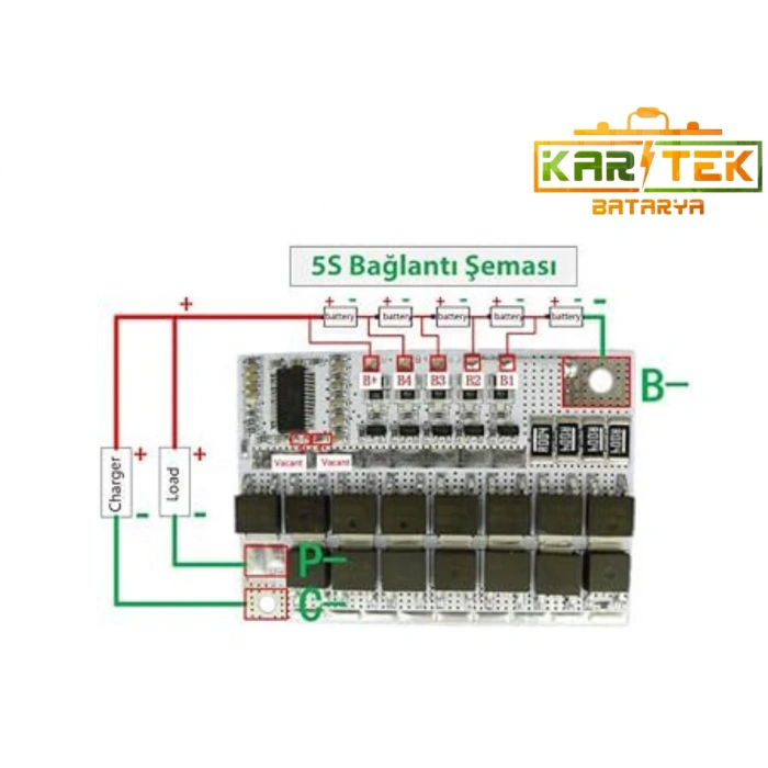 5S 18V 100A Balanslı Lityum İyon BMS (Beyaz PCB)