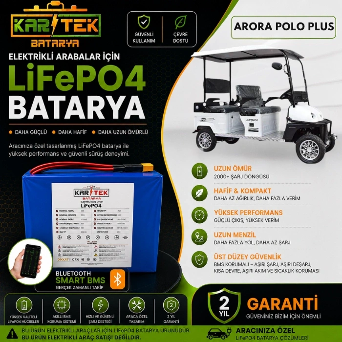 ARORA POLO PLUS Bluetoothlu LiFePO4 Batarya