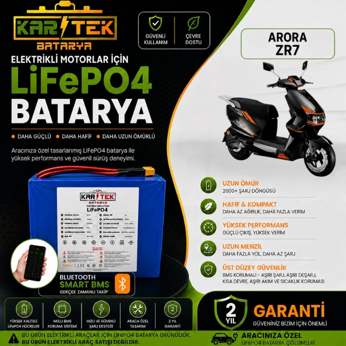 Arora ZR7 Bluetoothlu LiFePO4 Batarya