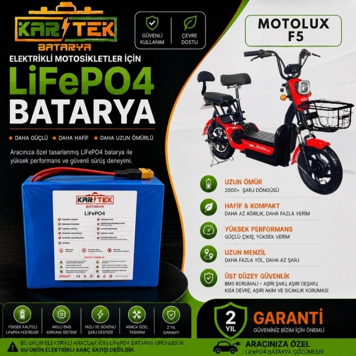 Motolux F5 48 Volt 18Ah LiFePO4 Batarya
