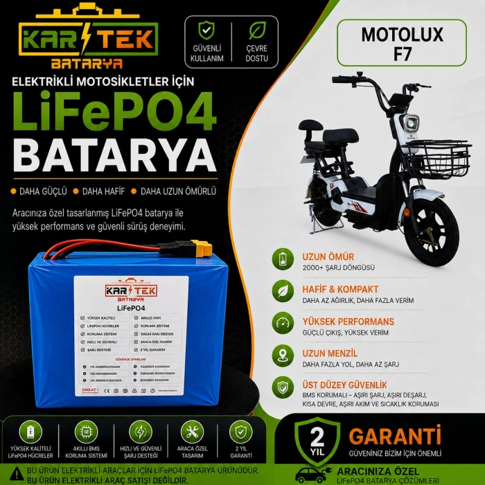 Motolux F7 48 Volt 18Ah LiFePO4 Batarya
