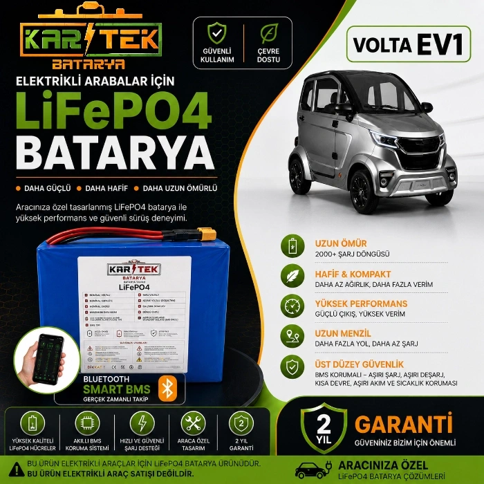 Volta EV1 Bluetoothlu LiFePO4 Batarya