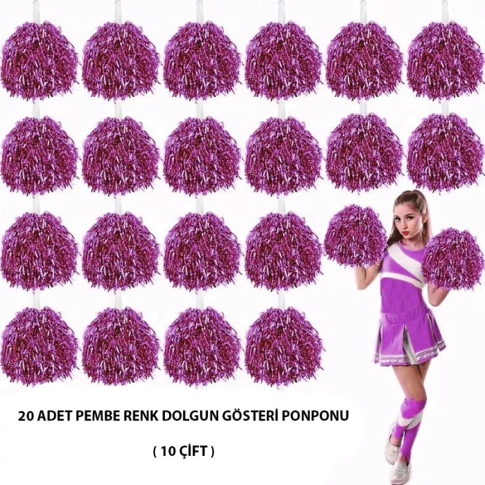 10 Çift ( 20 Adet ) Pembe Renk 23 Nisan 19 Mayıs 29 Ekim Okul Gösteri Ponponları