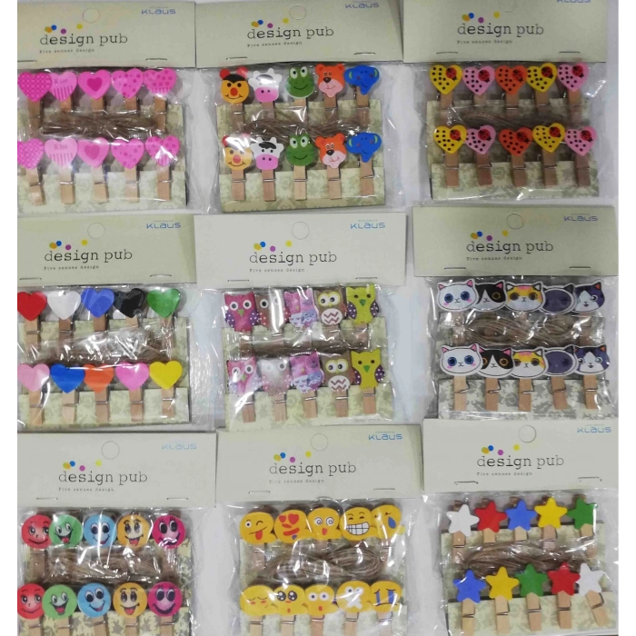10lu Şekilli Ahşap Mandallar 3.5cm (10lu Set-10 Paket)