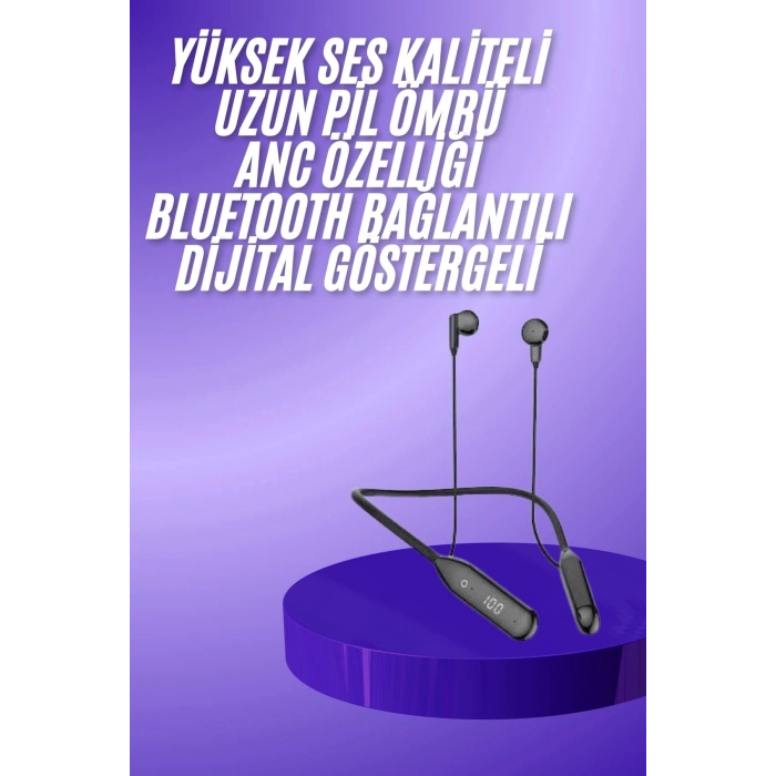 100 Saat Kablolu Boyun Askılı Dijital Göstergeli Bluetooth Kulaklığı