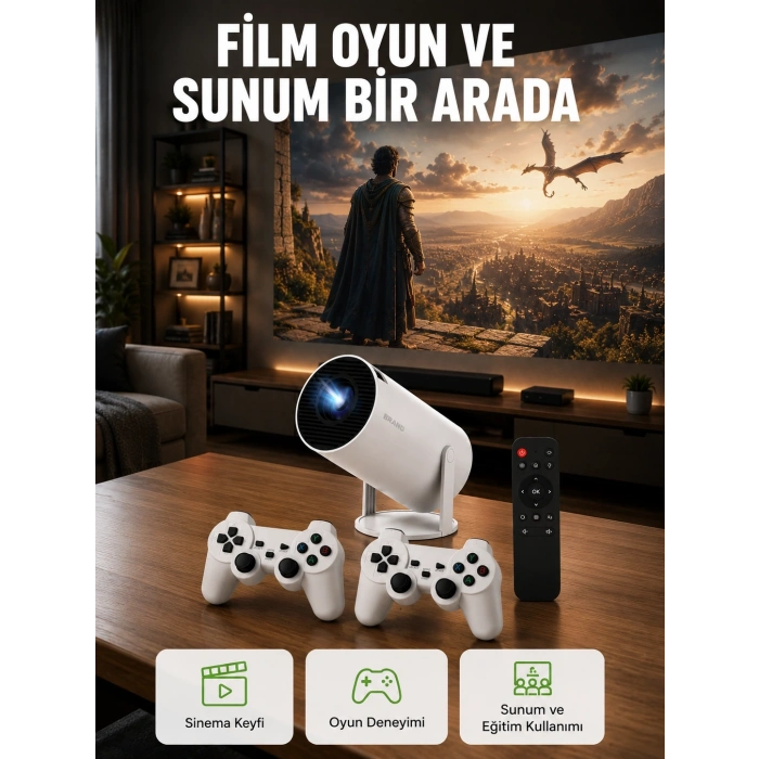 10.000 Oyun Destekli, Çift Kollu 4k Projeksiyon – Hdmı, Usb, Aux, Ethernet Yok Yeni Nesil