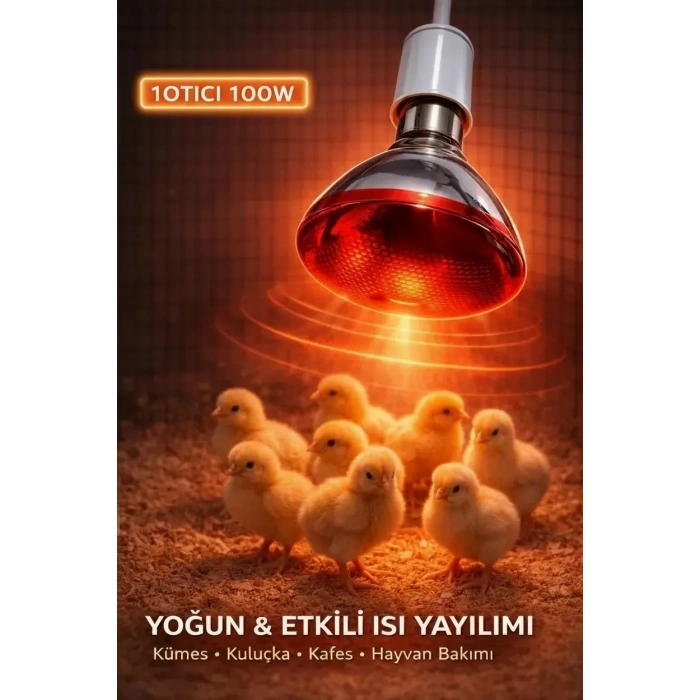 100w Isıtıcı Ampul Kırmızı Isı Lambası Civciv Kümes Kuluçka E27 Duy Isıtma Ampulü