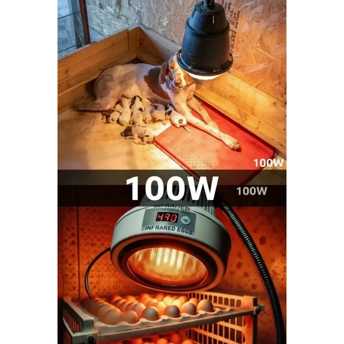100w Kızılötesi (infrared) Isıtıcılı Hayvan Isıtma Ve Kuluçka Lambası (kırmızı Işık) E27 (kalın Duy)