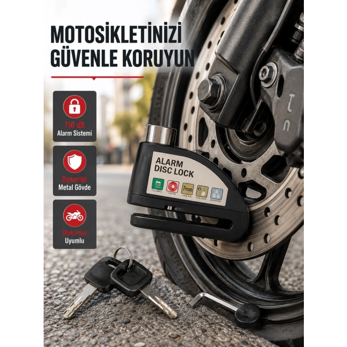 110 Db Alarmlı Disk Fren Kilidi Su Geçirmez Çelik Gövde Motosiklet Güvenlik