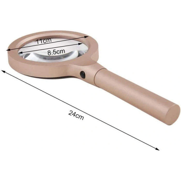 12 Led Işıklı 10x Büyüteç  ,yaşlılar Ve Çocuklar Için Okuma Saplı  Metal Büyüteç 8013