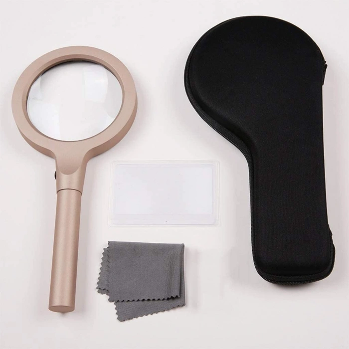 12 Led Işıklı 10x Büyüteç  ,yaşlılar Ve Çocuklar Için Okuma Saplı  Metal Büyüteç 8013