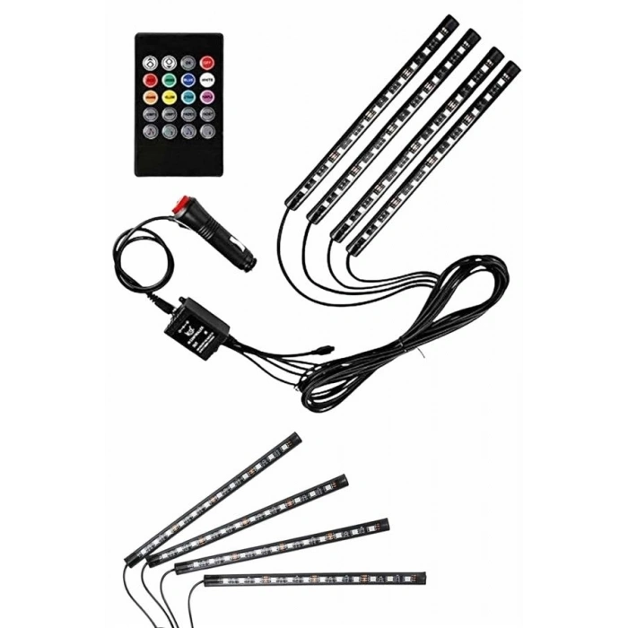 12 Ledli Rgb Işıklı Araç Içi Ayak Altı Led Oto Ampul Kumandalı 7 Renk