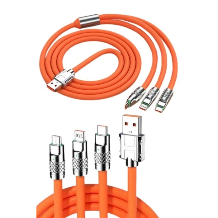 120w 3 İn 1 Uyumlu Silikon Şarj Kablosu Hızlı Şarj Kablosu