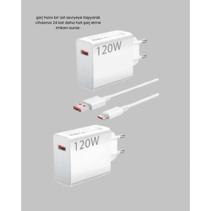 120w Hızlı Şarj Başlığı Ultra Güçlü Type-c Adaptör Kablo Dahil