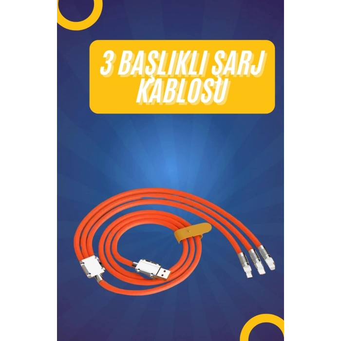 120w Silikon Metal Uçlu Led Işıklı 3 In1 Şarj Kablosu 1.2m