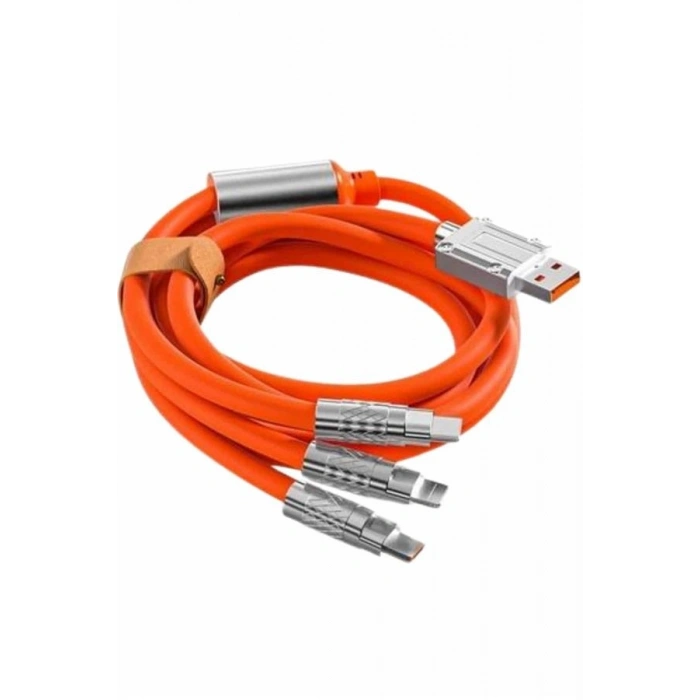 120w Silikon Metal Uçlu Led Işıklı 3 In1 Şarj Kablosu 1.2m