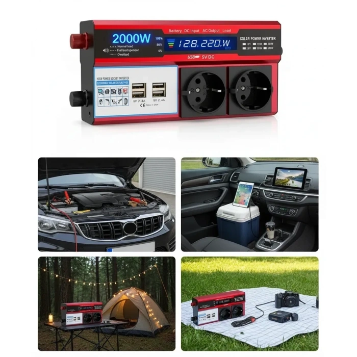 12v 2000w Modifiye Sinüs İnverter Araç Ve Güneş Enerjisi Uyumlu, Çift Usb, Çift Priz Ve Çakmaklık Epilons