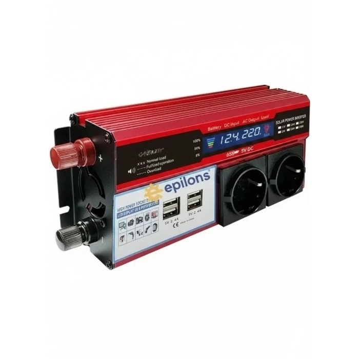 12v 2000w Modifiye Sinüs İnverter Araç Ve Güneş Enerjisi Uyumlu, Çift Usb, Çift Priz Ve Çakmaklık Epilons