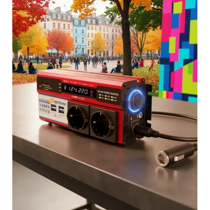 12v 2000w Modifiye Sinüs İnverter Araç Ve Güneş Enerjisi Uyumlu, Çift Usb, Çift Priz Ve Çakmaklık Epilons