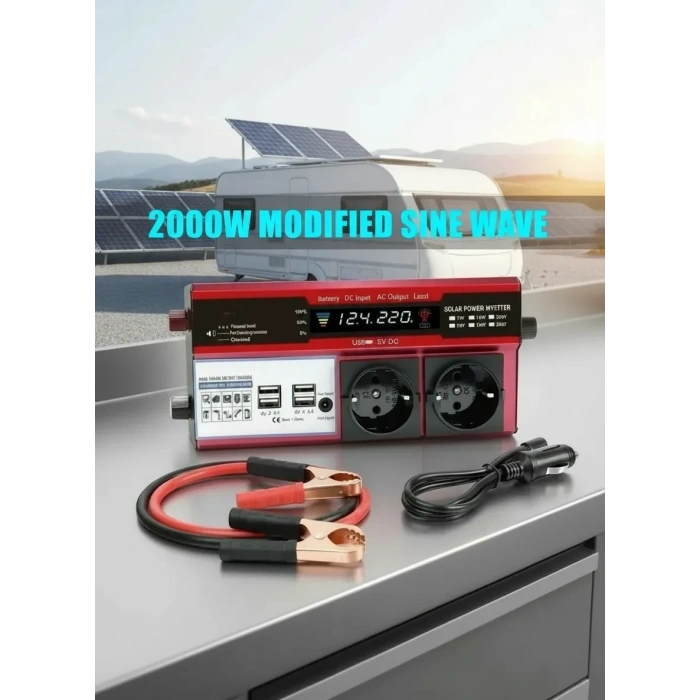 12v 2000w Modifiye Sinüs İnverter Araç Ve Güneş Enerjisi Uyumlu, Çift Usb, Çift Priz Ve Çakmaklık Epilons