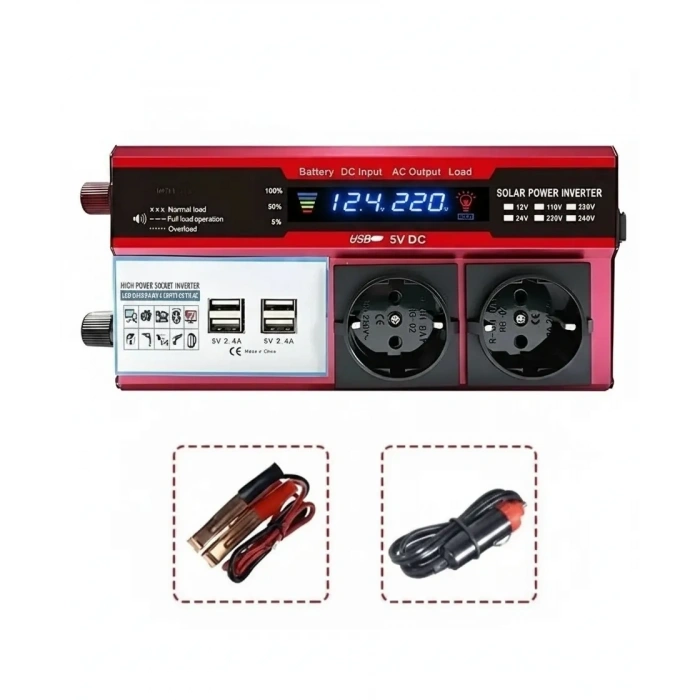 12v 2000w Modifiye Sinüs İnverter Araç Ve Güneş Enerjisi Uyumlu, Çift Usb, Çift Priz Ve Çakmaklık Epilons