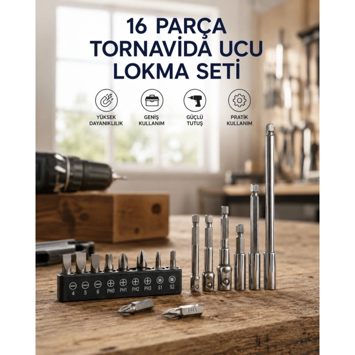 16 Parça Bits, Adaptör Ve Tornavida Ucu Seti