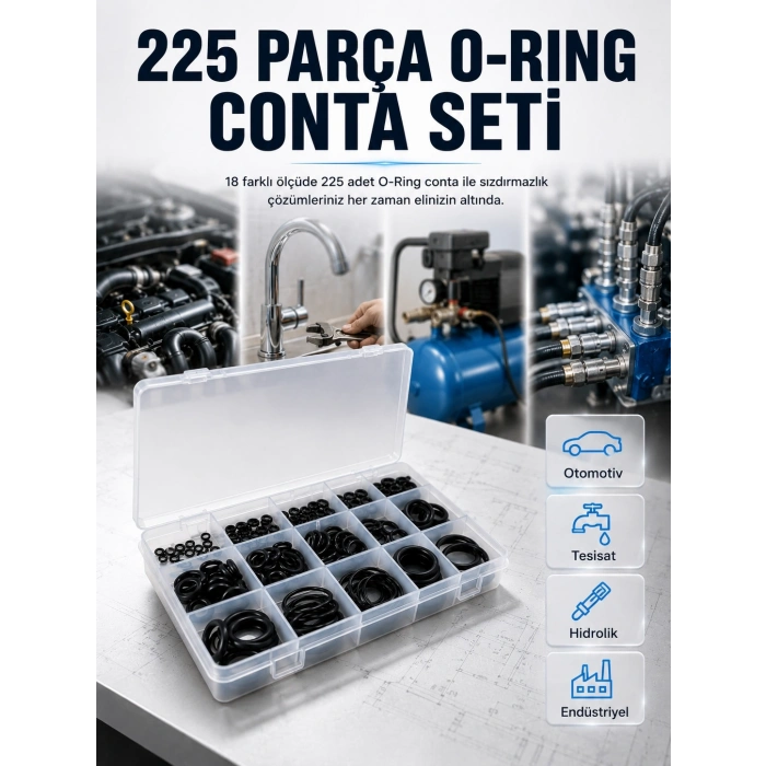 18 Ölçü O-ring Conta Seti Otomotiv, Tesisat Ve Hidrolik İçin Kauçuk Conta Kiti