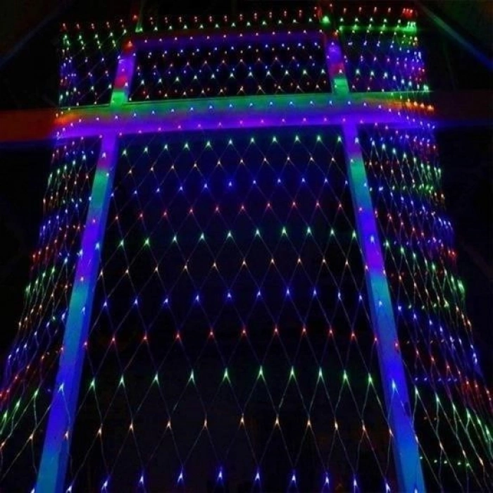 1x2 Metre Dekoratif File Ağ Perde 192 LED 8 Animasyonlu Farklı Işık Modu RGB Fişli