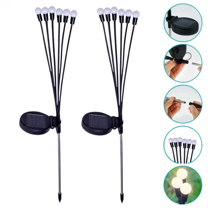 2 Adet Güneş Enerjili Plastik Bahçe Lambası – LED Dış Mekan Top Aydınlatma, Otomatik Açılıp Kapanan Solar Işık