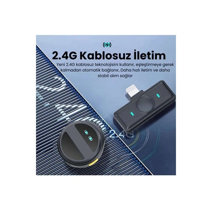 2 Adet Profesyonel Kablosuz Yaka Mikrofonu Lighting Uyumlu Manyetik Klipsli