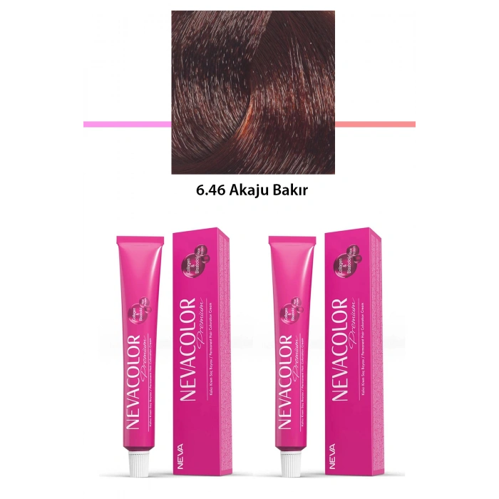 2 Li Set Premium 6.46 Akaju Bakır  Kalıcı Krem Saç Boyası 2 X 50 G Tüp (599)