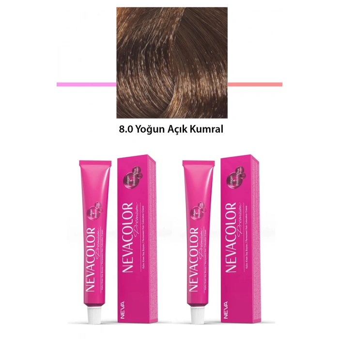 2 Li Set Premium 8.0 Yoğun Açık Kumral  Kalıcı Krem Saç Boyası 2 X 50 G Tüp (599)