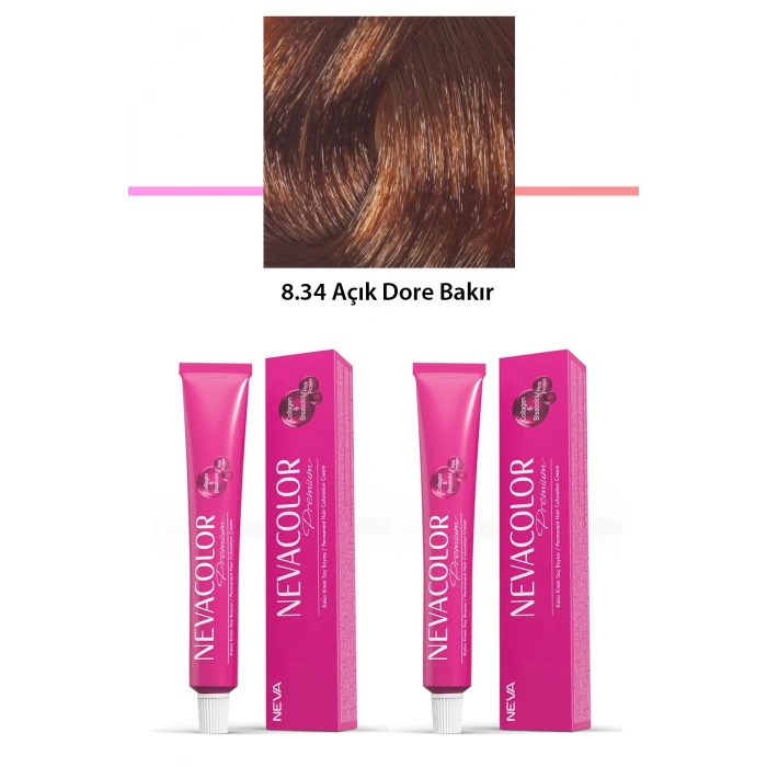 2 Li Set Premium 8.34 Açık Dore Bakır  Kalıcı Krem Saç Boyası 2 X 50 G Tüp (599)