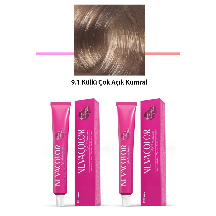 2 Li Set Premium 9.1 Küllü Çok Açık Kumral  Kalıcı Krem Saç Boyası 2 X 50 G Tüp (599)