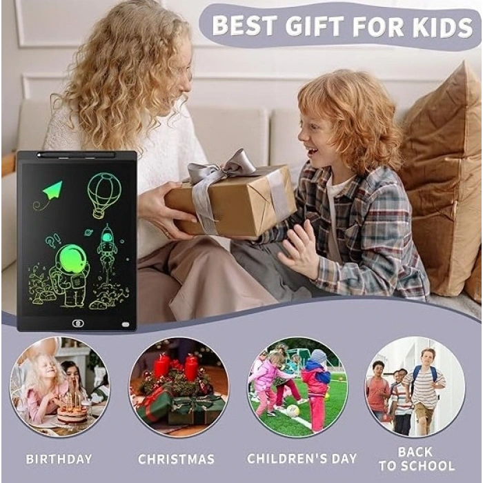 20 Inc Renkli Lcd Grafik Dijital Kalemli Çizim Tableti Yazı Tahta Not Yazma Eğitim Tableti Siyah