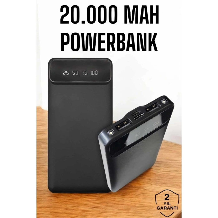 20.000 Mah Led Işıklı Lcd Ekran Usb Girişli Type-c Lightning Powerbank