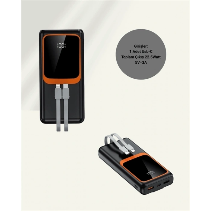 20000 Mah Taşınabilir Powerbank | Çok Kablolu, Hızlı Şarj Destekli (22.5w)