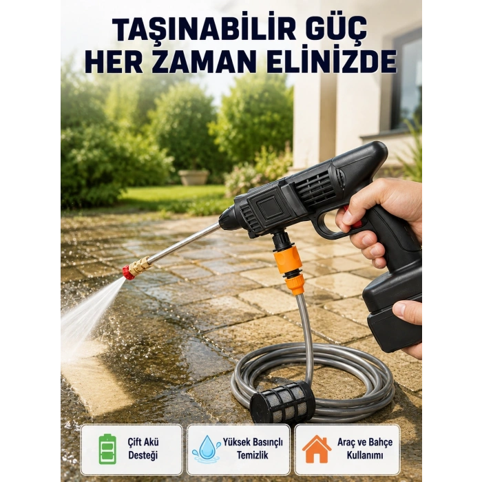 21v Akülü Basınçlı Yıkama Makinesi Çift Akülü Ve Hızlı Şarj Özellikli