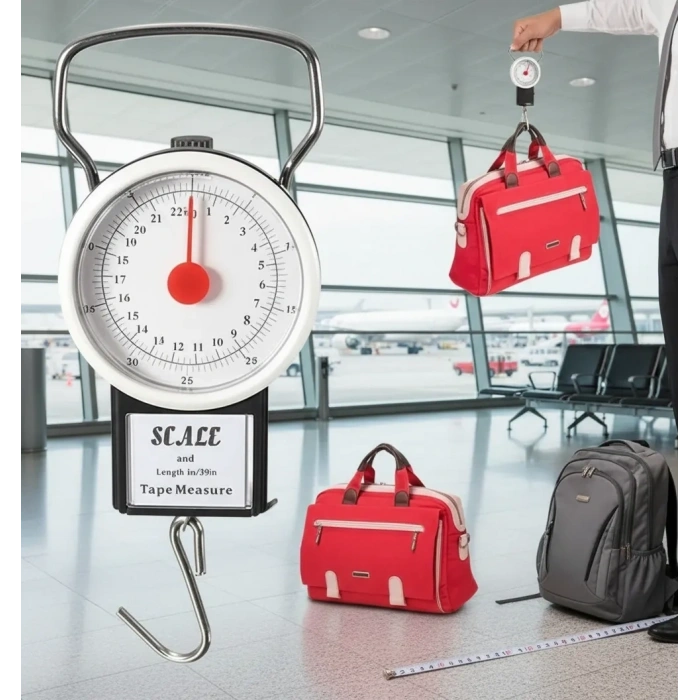 22 Kg/50lb Kancalı Tartı Aleti 1 Metre Mezuralı Askılı Balıkçı Terazisi