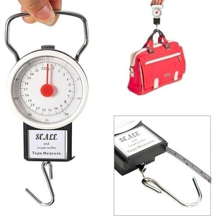 22 Kg/50lb Kancalı Tartı Aleti 1 Metre Mezuralı Askılı Balıkçı Terazisi