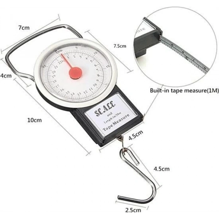 22 Kg/50lb Kancalı Tartı Aleti 1 Metre Mezuralı Askılı Balıkçı Terazisi